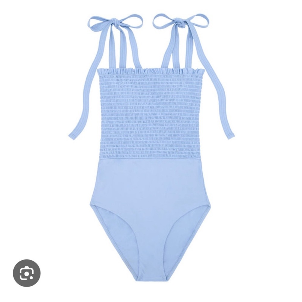 Minnow women’s smocked one piece bathing suit, medium / M, light blue periwinkle